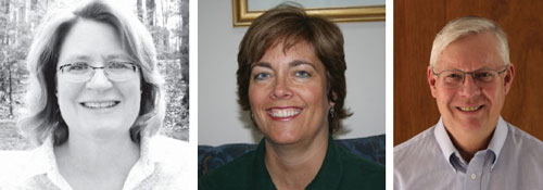 school-comm-candidates Regional school committee candidates Susan Dargan (left), Kathleen Harragan (center), and David Rueger (right). Photos from the Community Advocate.