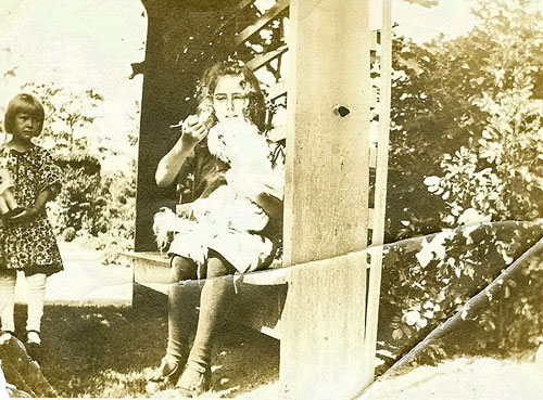 kidder-2-sm Dog and two girls in Kidder sunken garden arbor