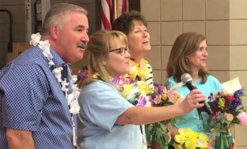 Post image for Aloha to retirees from Finn and Woodward schools: Principal Randell and teachers Daly & Donlon