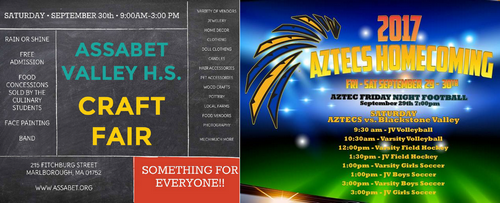 Post image for Assabet events: Back to School night, College application “Crash Course” and Financing talks, Craft Fair and Homecoming