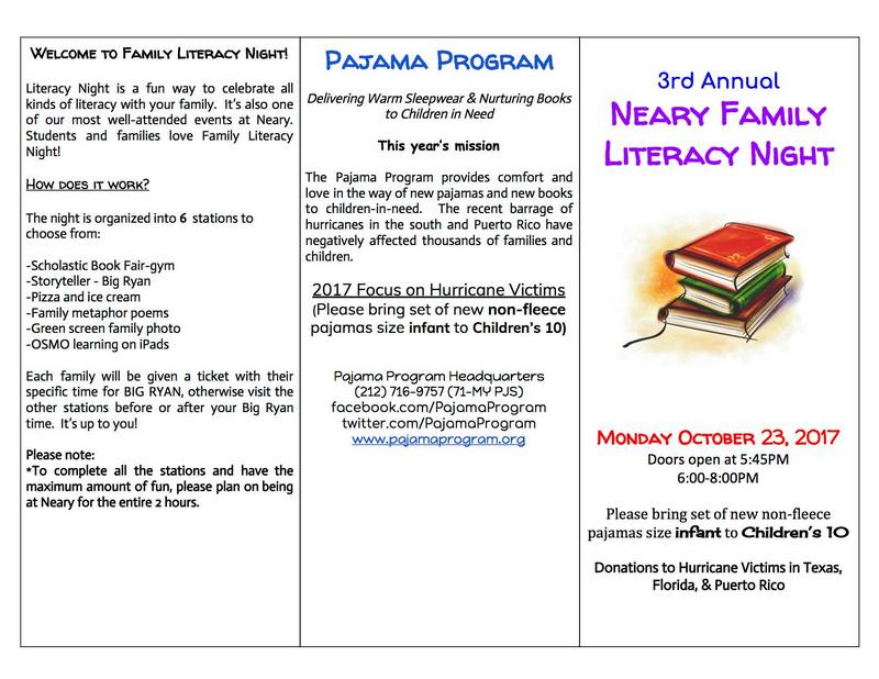 neary family literacy night october 23 homecoming flyer