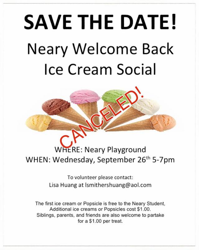 Neary Ice Cream Social cancelled