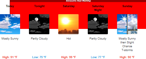 Post image for Excessive Heat Warning – today through Sunday: Heat index to reach 109°