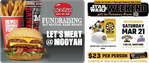 Post image for APTO Fundraiser Update: Mooyah tonight, Providence Bruins “Star Wars weekend” coming up