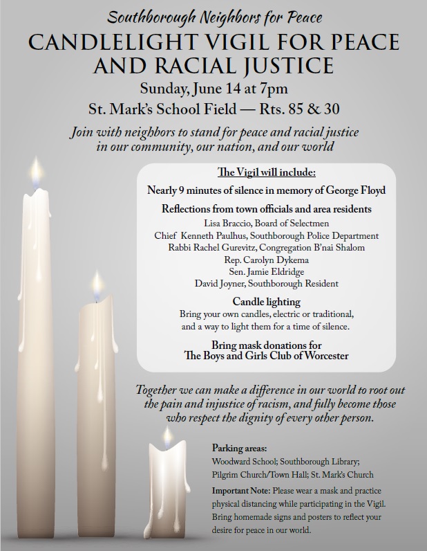 Update on Sunday’s Candlelight Vigil for Peace and Racial Justice