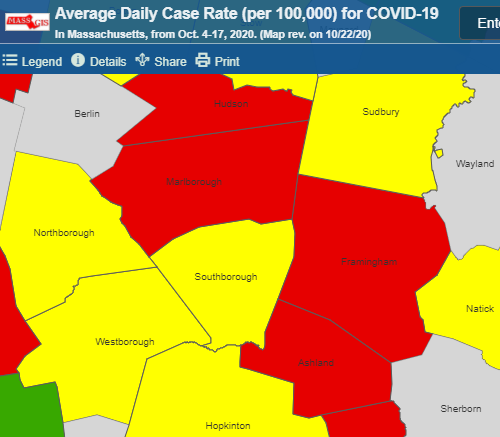 Post image for Covid Update: Southborough back to yellow; new cases at Algonquin this week