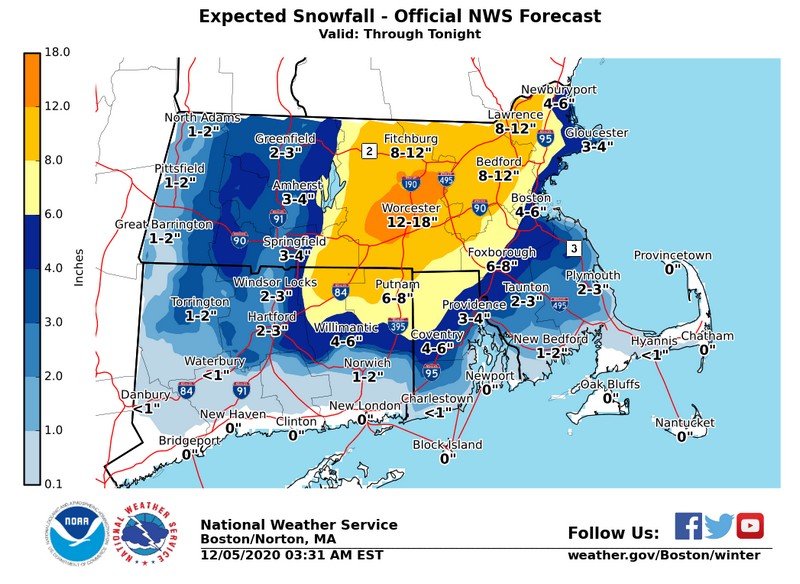 Nor’easter threatening 812″ heavy snow and 45 mph wind gusts