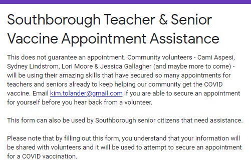 Post image for Volunteers helping Southborough teachers and seniors <strong>book</strong> Vaccine appointments
