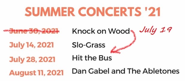 Post image for Summer Concert Series postponed – next show on July 14th (Updated)