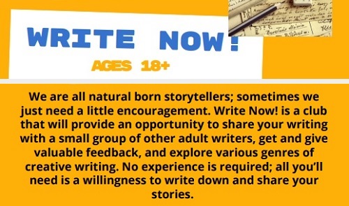 Post image for Sign up for an adult Creative Writing Club “Write Now!”