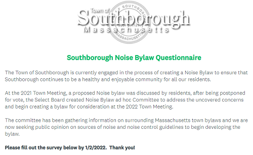 Post image for Reminder Noise Bylaw Survey responses due by Sunday