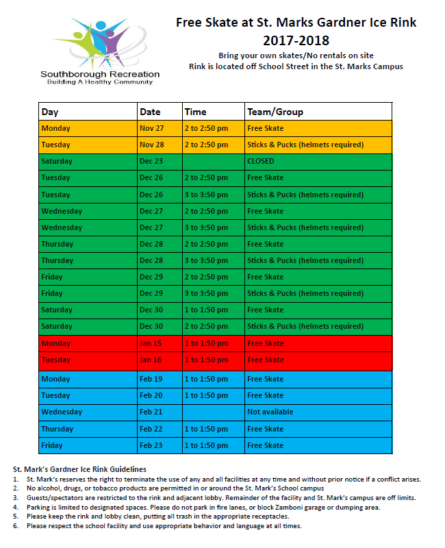 St. Mark's rink Free Skate and Sticks & Pucks My Southborough