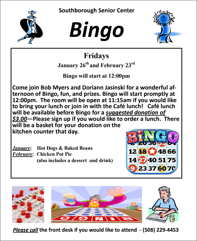 Senior Bingo next Friday My Southborough
