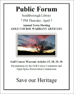 Golf Course Warrant Articles forum flyer