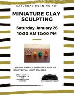 mini clay figures Saturday Drop in Art flyer