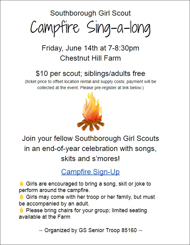 Campfire fun for Girl Scouts and families June 14 My Southborough