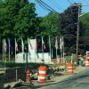 stone wall work in process at All Wars Memorial on the Common (image edited from photo by Cassie Melo)