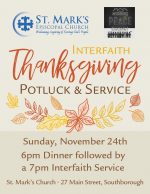 Interfaith Thanksgiving potluck & service flyer