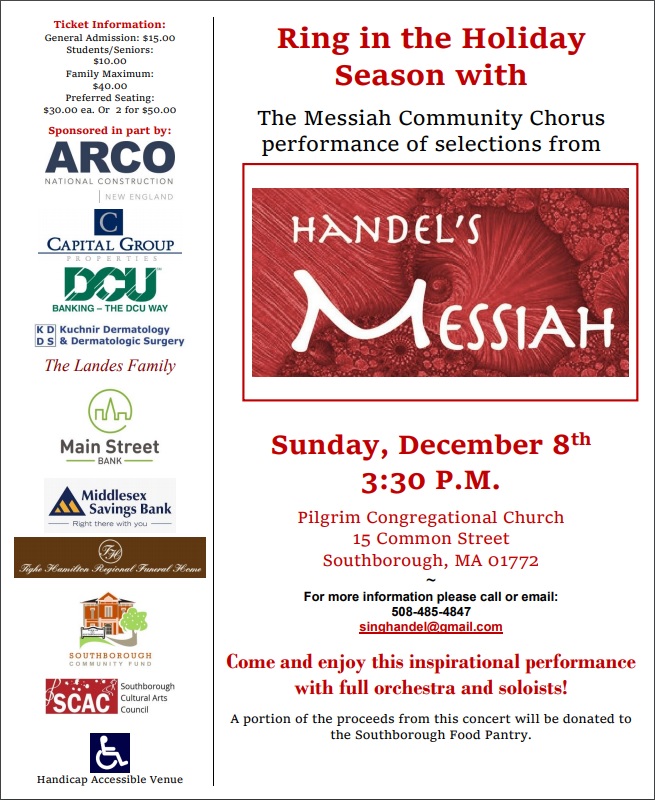 Handel's Messiah concert at Pilgrim Church Sunday My Southborough