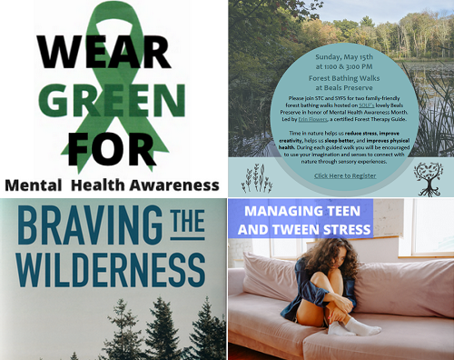 Post image for Wear Green on Friday; Register for “Forest Bathing” and other Mental Health Awareness reminders