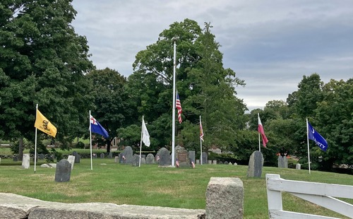 flags placed by veterans at Old Burial Ground (photo by Beth Melo)