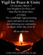 Vigil for Peace & Unity flyer 2023