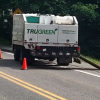 Lawn care - this one did the right thing by parking in the street - but left his tractor ramp blocking the sidewalk