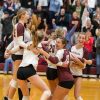ARHS Girls Volleyball celebrates Quarter Final win - image cropped from photo by Owen Jones Photography