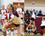 Grace Chiota and Caroline Macaulay helped Girls Volleyball secure their Rd of 16 win (images cropped from photos by Owen Jones Photography)