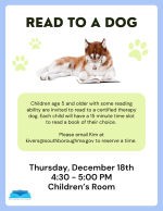Read to a Dog - 12/18 flyer