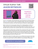 flyer for YA author talk with Jason Reynolds