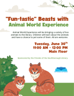 Live animals at the library flyer