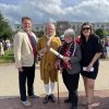 Rep. Donaghue with printer Gary Gregory (dressed as Ben Franklin) - photo posted to Facebook by Rep. Kate Donaghue