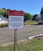Fayville Hall parking lot warning sign (by Beth Melo 9-18-26)